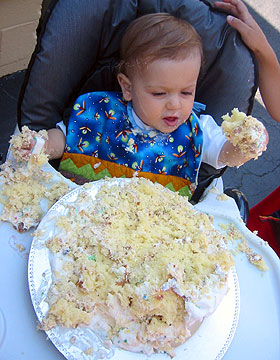 Max destroys his birthday cake. Now who wouldn't enjoy doing that?